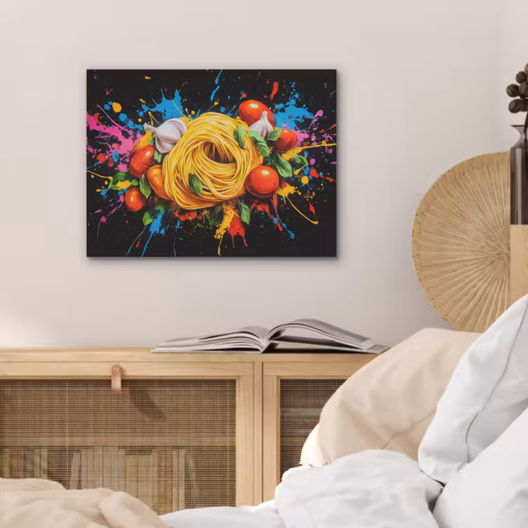 Spaghetti - Graffiti - Verf - Kleurrijk - Eten - Modern PET vilt klein -sfeer3