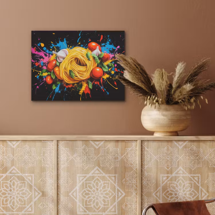 Spaghetti - Graffiti - Verf - Kleurrijk - Eten - Modern PET vilt klein -sfeer4