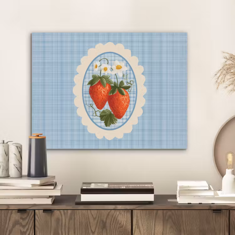 Aardbeien - Lijst - Rood - Geruit PET vilt klein -sfeer1