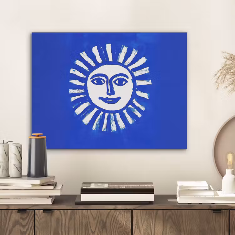 Zon - Gezicht - Penseelstructuur - Blauw PET vilt klein -sfeer1
