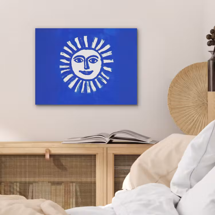 Zon - Gezicht - Penseelstructuur - Blauw PET vilt klein -sfeer3
