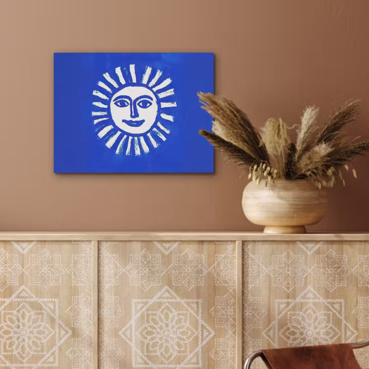 Zon - Gezicht - Penseelstructuur - Blauw PET vilt klein -sfeer4