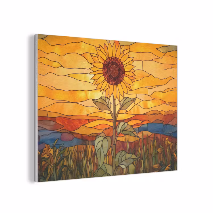 Zonnebloem - Mozaïek - Zonsondergang - Geel PET vilt klein -3d