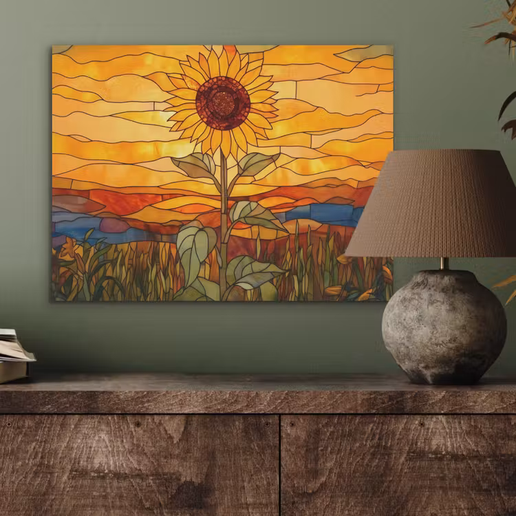 Zonnebloem - Mozaïek - Zonsondergang - Geel PET vilt klein -sfeer2