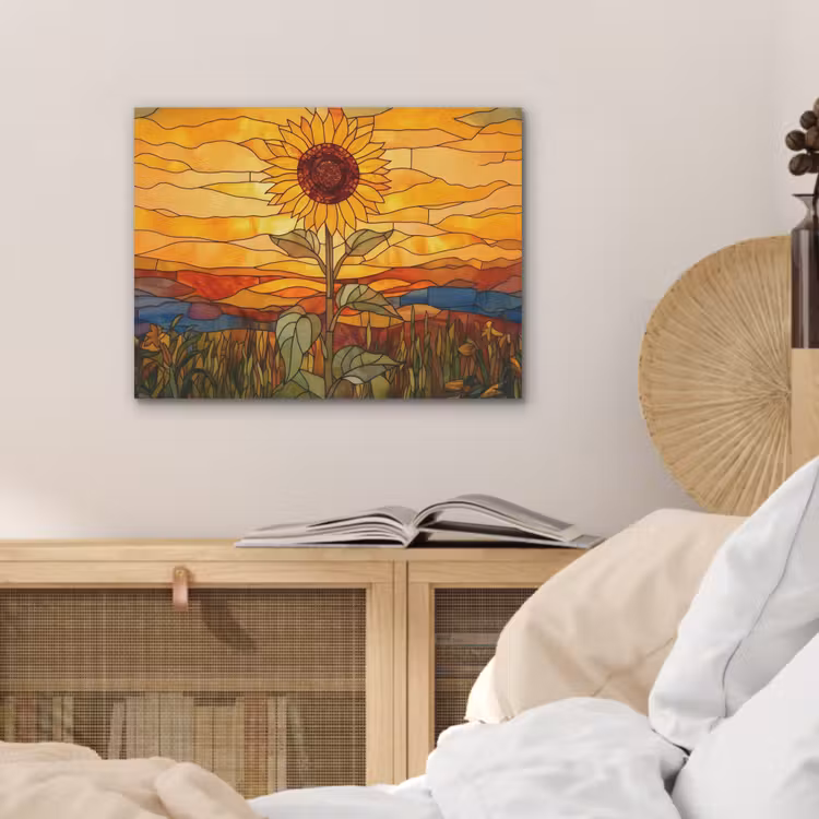 Zonnebloem - Mozaïek - Zonsondergang - Geel PET vilt klein -sfeer3