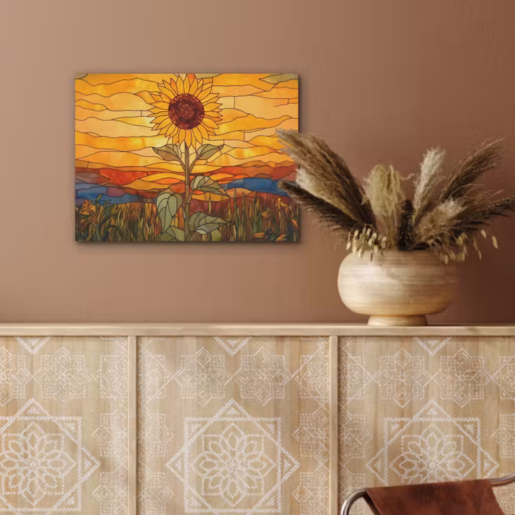 Zonnebloem - Mozaïek - Zonsondergang - Geel PET vilt klein -sfeer4