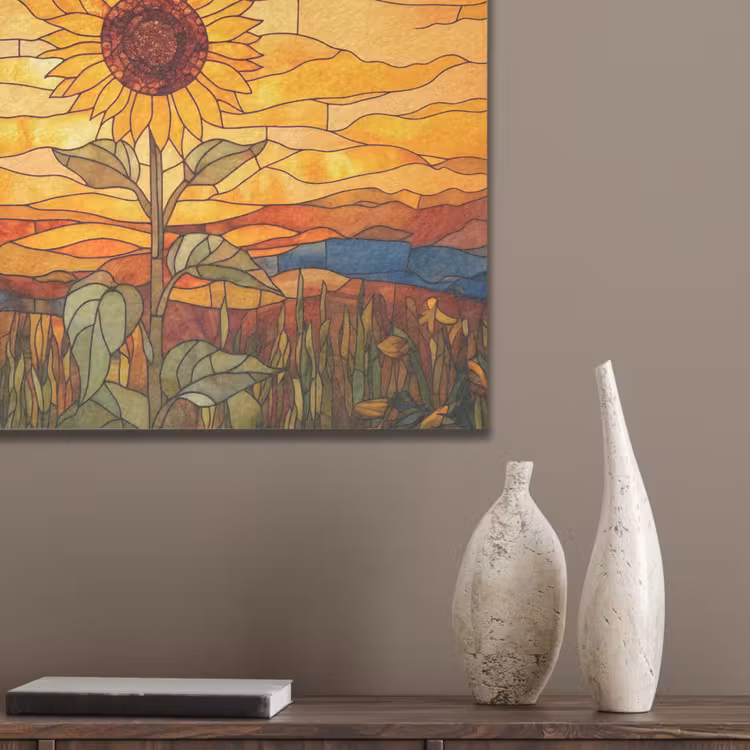 Zonnebloem - Mozaïek - Zonsondergang - Geel PET vilt klein -sfeer6_closeup