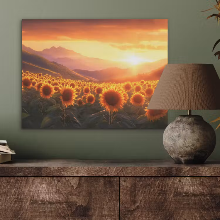 Zonnebloemen - Zonsondergang - Landschap PET vilt klein -sfeer2