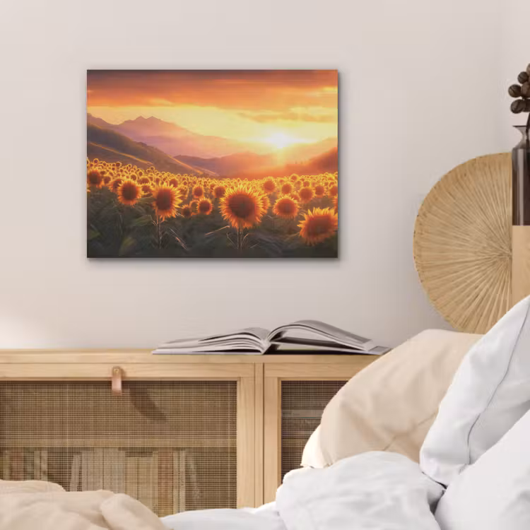Zonnebloemen - Zonsondergang - Landschap PET vilt klein -sfeer3