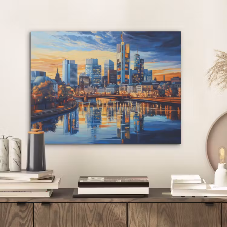 Zonsondergang Frankfurt - Stad - Skyline - Water PET vilt klein -sfeer1