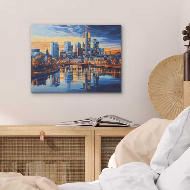 Zonsondergang Frankfurt - Stad - Skyline - Water PET vilt klein -sfeer3