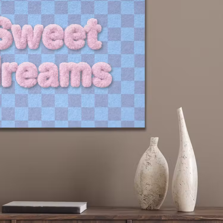 Sweet dreams - Vierkanten - Roze - Blauw PET vilt klein -sfeer6_closeup