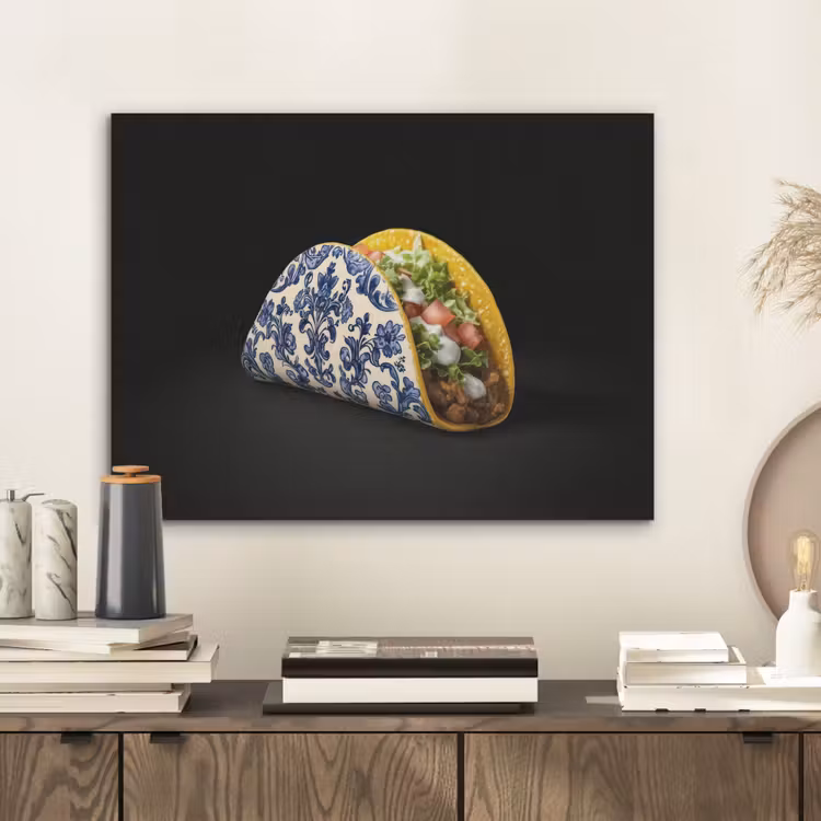 Taco - Vlees - Salade - Delftsblauw - Motief PET vilt klein -sfeer1