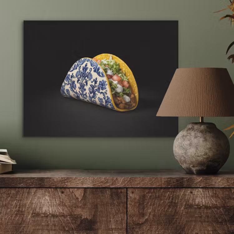 Taco - Vlees - Salade - Delftsblauw - Motief PET vilt klein -sfeer2