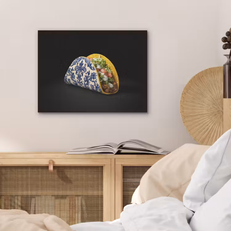 Taco - Vlees - Salade - Delftsblauw - Motief PET vilt klein -sfeer3
