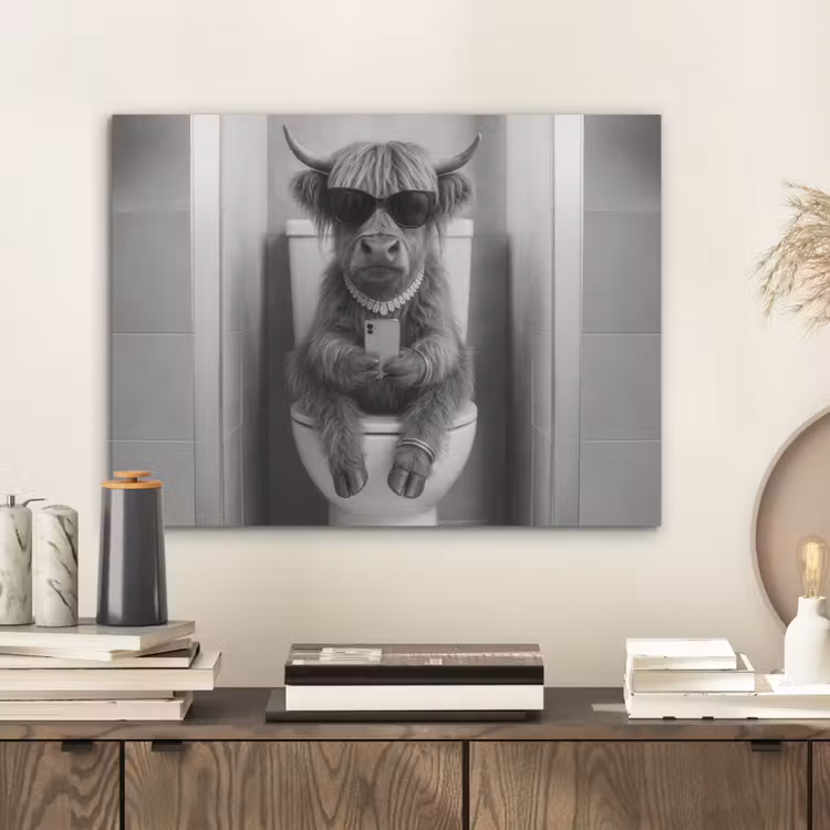 Stier - Telefoon - Toilet - Zwart - Wit PET vilt klein -sfeer1