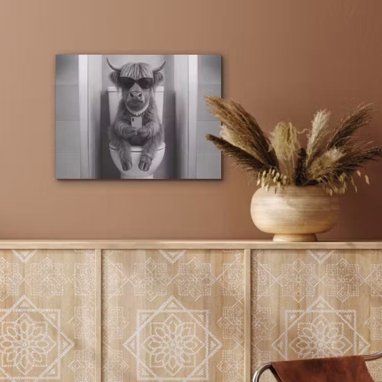 Stier - Telefoon - Toilet - Zwart - Wit PET vilt klein -sfeer4