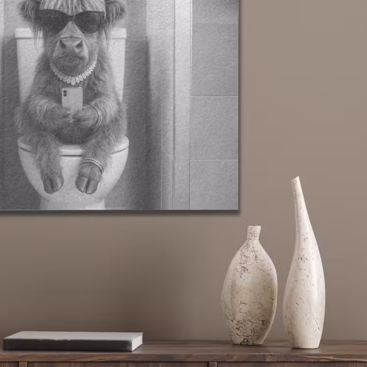 Stier - Telefoon - Toilet - Zwart - Wit PET vilt klein -sfeer6_closeup