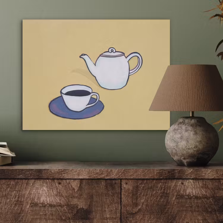 Theepot - Kopje - Beige - Illustratie PET vilt klein -sfeer2