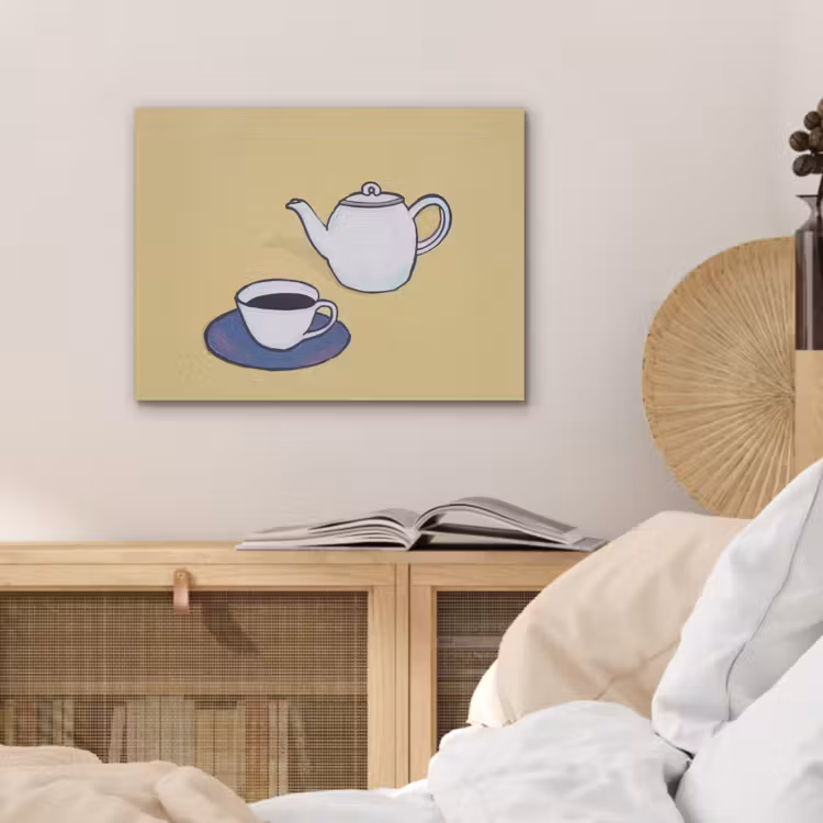 Theepot - Kopje - Beige - Illustratie PET vilt klein -sfeer3