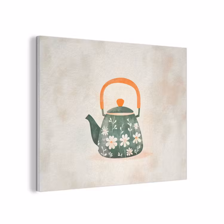 Theepot - Groen - Bloemen - Oranje PET vilt klein -3d