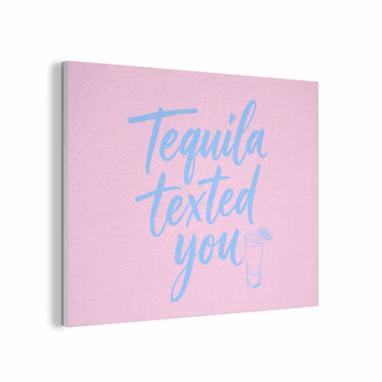 Tequila texted you - Roze - Blauw PET vilt klein -3d