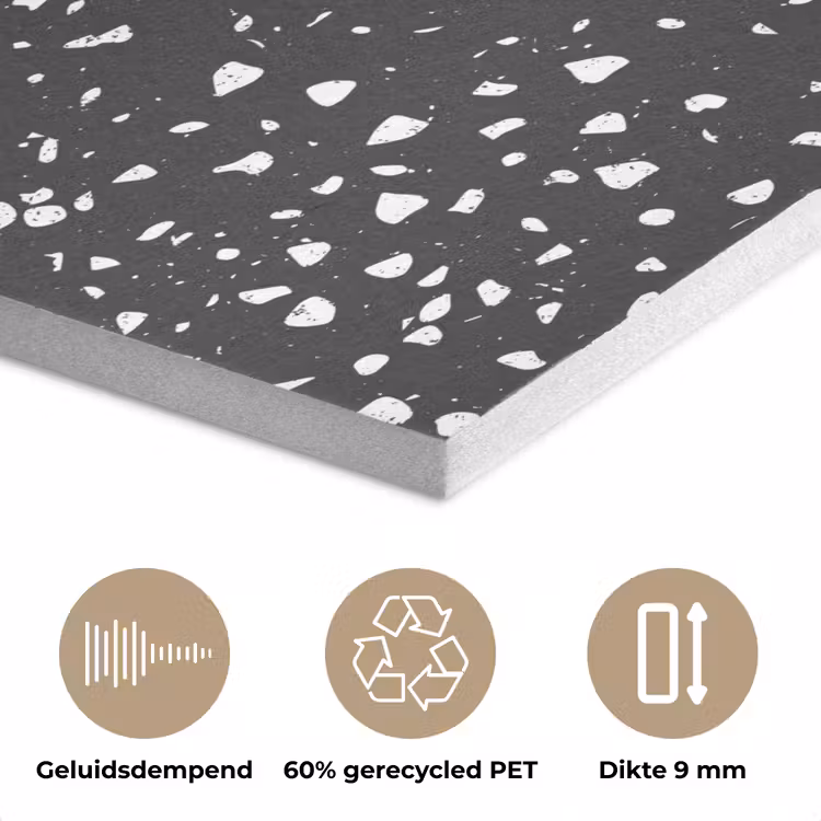 Terrazzo -  Patroon - Zwart - Wit PET vilt klein 837 -closeup_NL