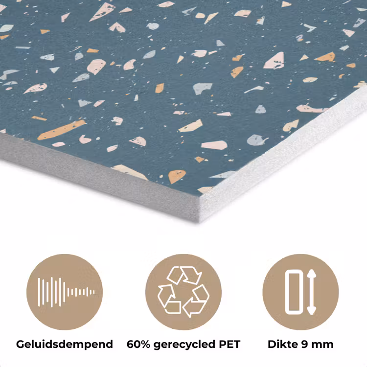 Terrazzo - Patroon - Kleurrijk - Diep blauw PET vilt klein 837 -closeup_NL