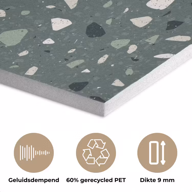 Terrazzo -  Patroon - Kleurrijk - Groen PET vilt klein 837 -closeup_NL