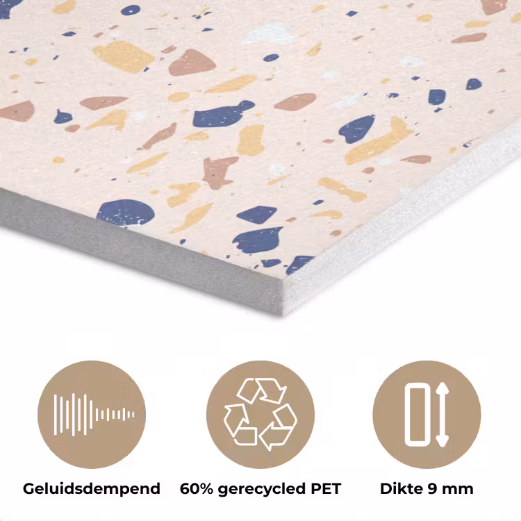 Terrazzo - Patroon - Kleurrijk - Indigo PET vilt klein 837 -closeup_NL