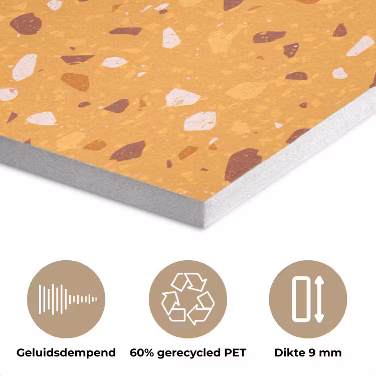 Terrazzo - Patroon - Okergeel PET vilt klein 837 -closeup_NL