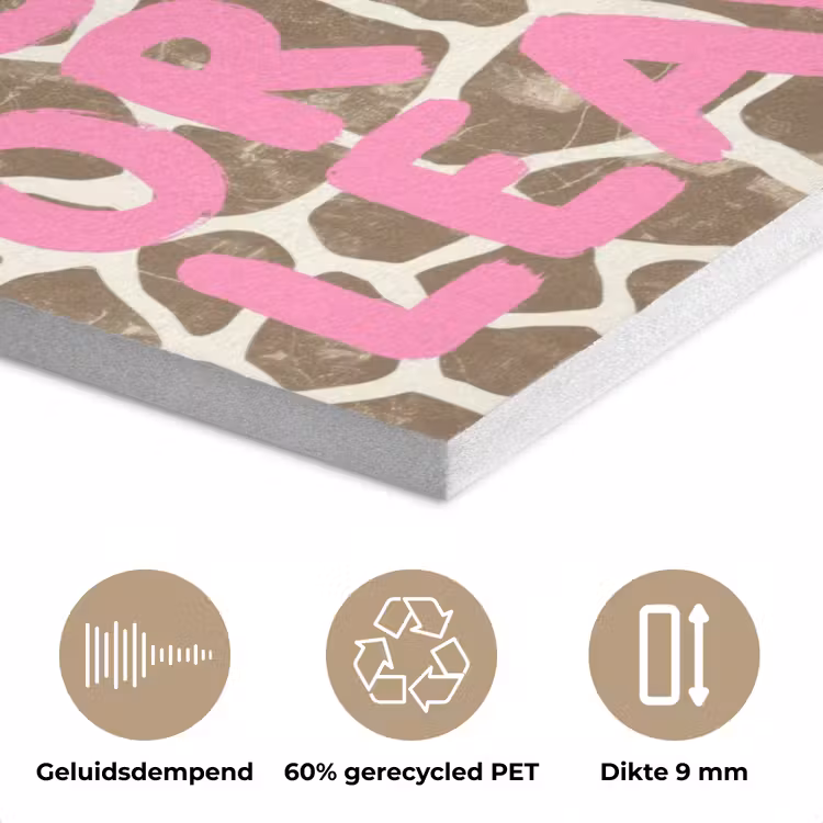 Tekst - Be cool or leave - Roze - Giraffenprint PET vilt klein -closeup_NL
