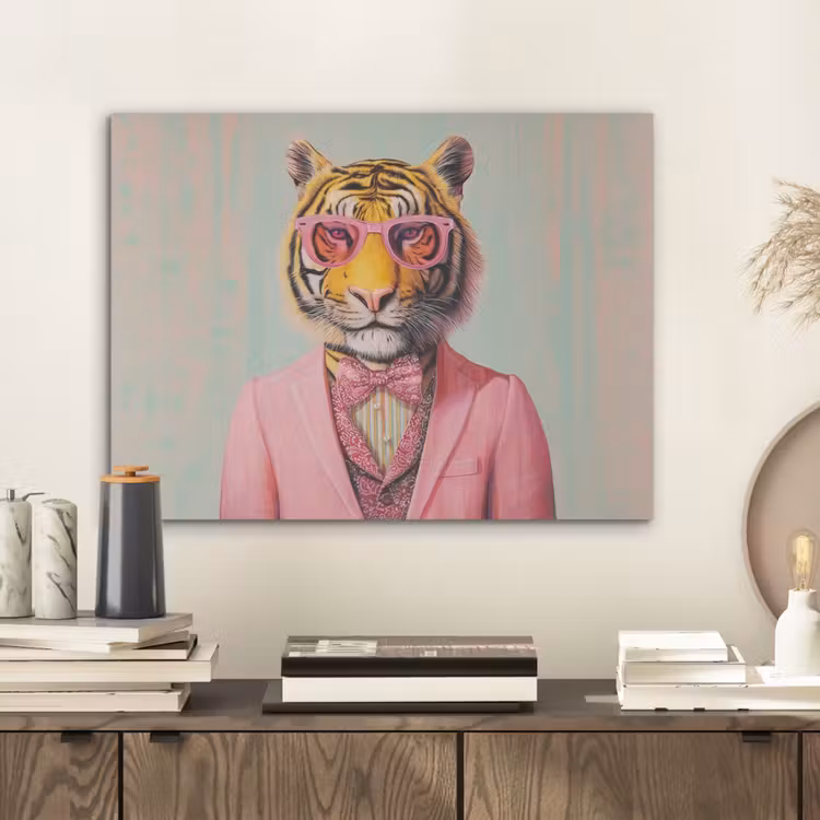 Tijger - Strik - Jasje - Roze PET vilt klein -sfeer1