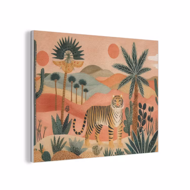 Tijger - Kleurrijk - Palmen - Cactus PET vilt klein -3d