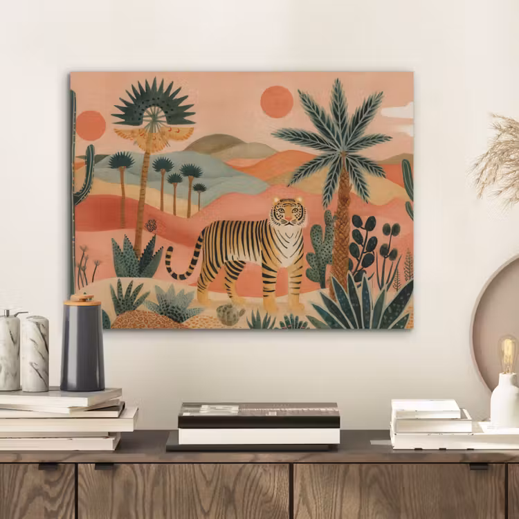 Tijger - Kleurrijk - Palmen - Cactus PET vilt klein -sfeer1