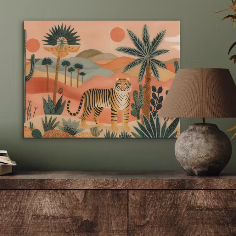 Tijger - Kleurrijk - Palmen - Cactus PET vilt klein -sfeer2