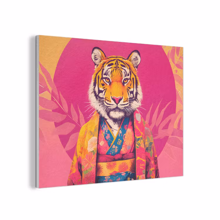 Tijger - Kimono - Planten - Roze PET vilt klein -3d