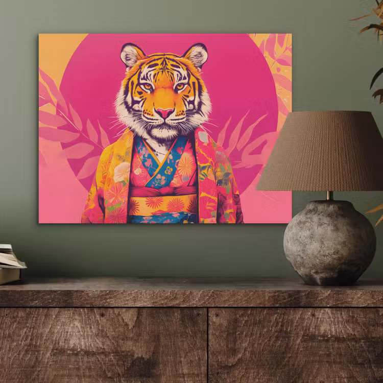 Tijger - Kimono - Planten - Roze PET vilt klein -sfeer2