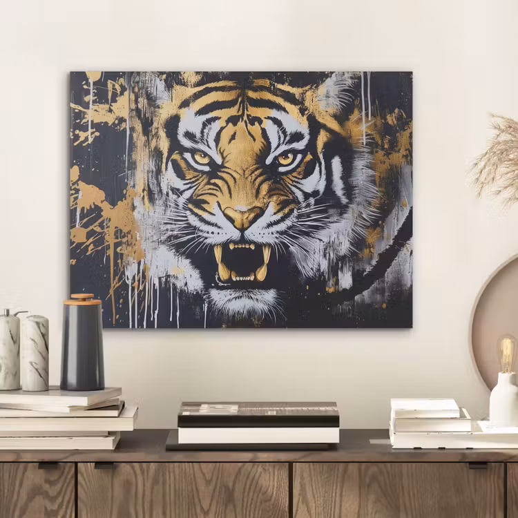 Tijger - Verfspatten - Goud PET vilt klein -sfeer1