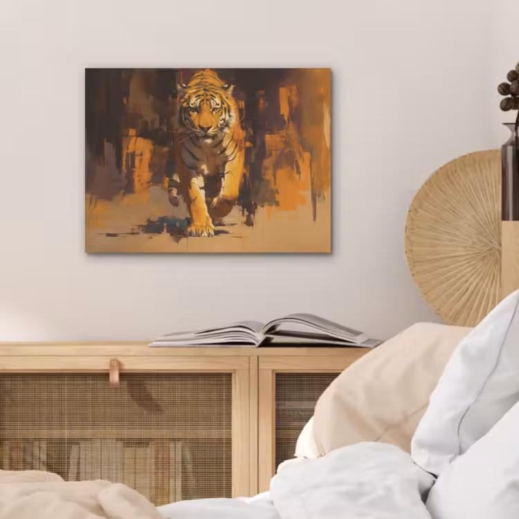 Tijger - Geschilderd - Oranje - Penseelstreken PET vilt klein -sfeer3
