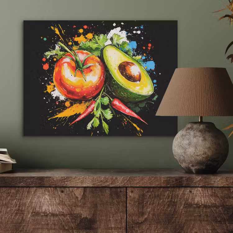 Tomaat - Avocado - Peper - Graffiti - Verf - Modern PET vilt klein -sfeer2