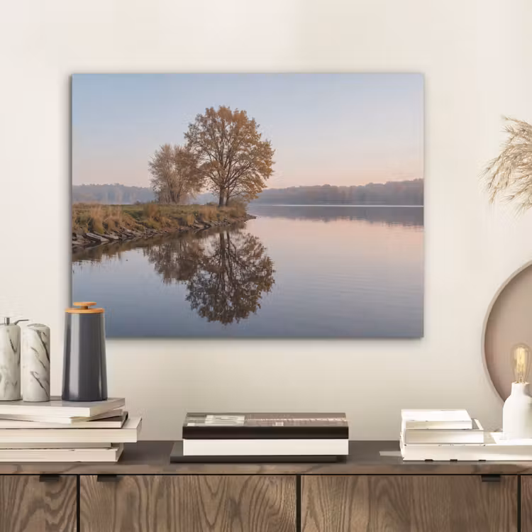 Bomen - Reflectie - Water - Zonsopgang - Serene PET vilt klein -sfeer1