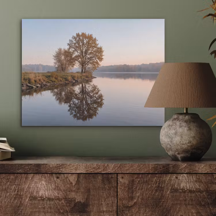 Bomen - Reflectie - Water - Zonsopgang - Serene PET vilt klein -sfeer2
