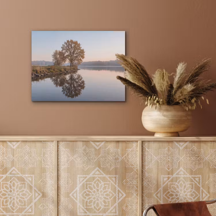 Bomen - Reflectie - Water - Zonsopgang - Serene PET vilt klein -sfeer4