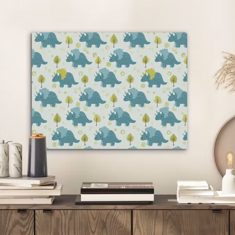 Triceratop - Blauw - Stippen - Boompjes PET vilt klein -sfeer1