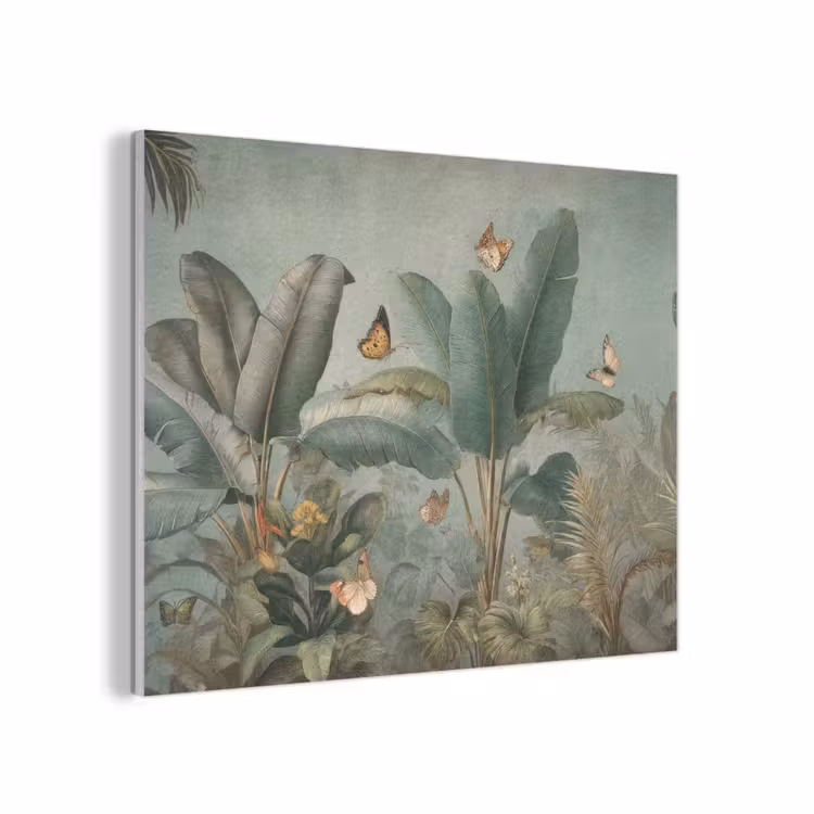 Tropisch bladerdek - Vlinders - groen - Bruin PET vilt klein -3d