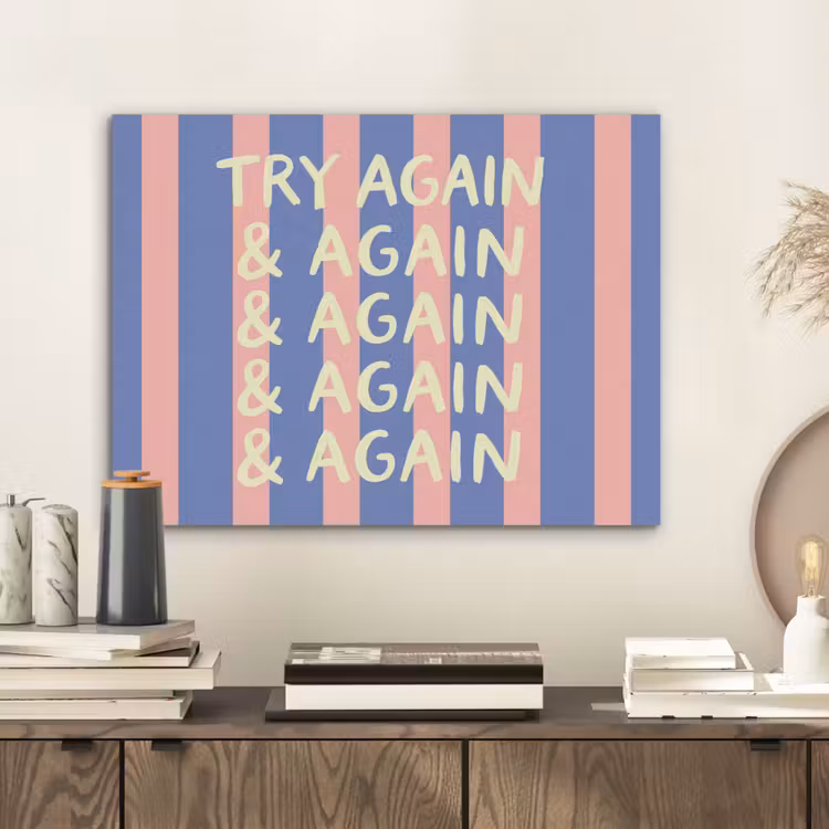 Try again - Strepen - Roze - Verticaal - Blauw PET vilt klein -sfeer1