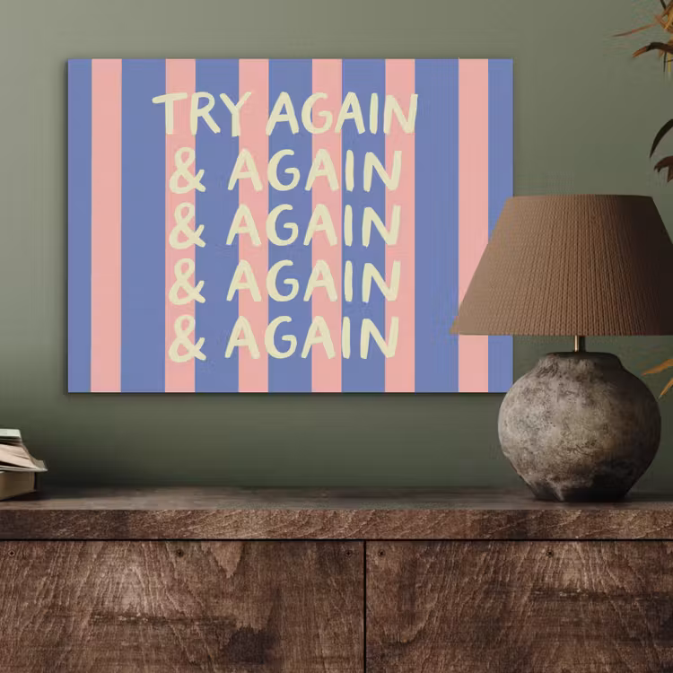Try again - Strepen - Roze - Verticaal - Blauw PET vilt klein -sfeer2
