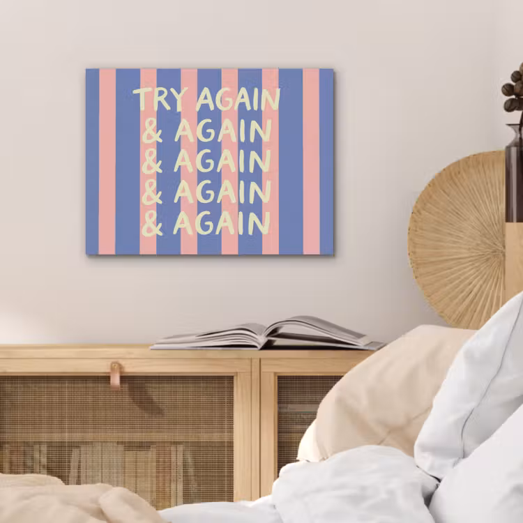 Try again - Strepen - Roze - Verticaal - Blauw PET vilt klein -sfeer3
