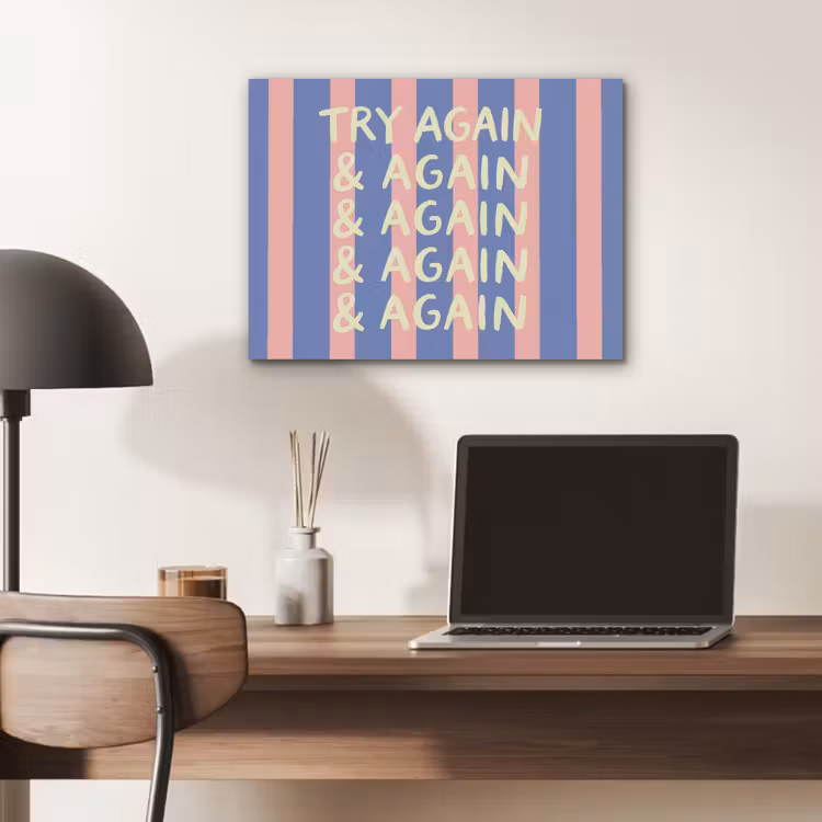 Try again - Strepen - Roze - Verticaal - Blauw PET vilt klein -sfeer5